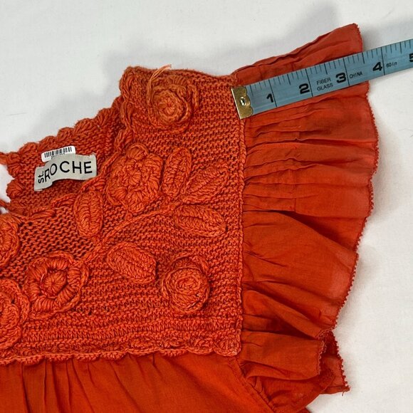 St Roche Kite Dress Tiered Crochet Detail Midi Orange Organic Cotton Size 4 - Picture 11 of 15